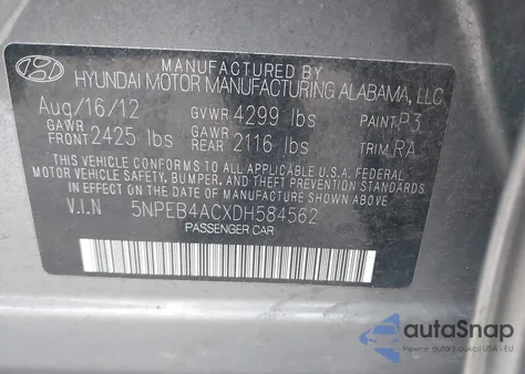 2013 Hyundai Sonata Gls из США, поврежденный, VIN 5NPEB4ACXDH584562